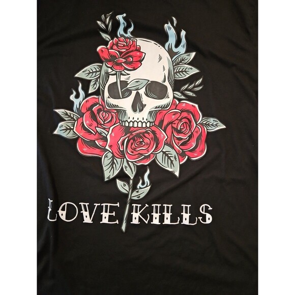 Love Kills T-shirt Mens Skull Roses rgstr couture‎ Size 2XL Black (A56) - Picture 5 of 8